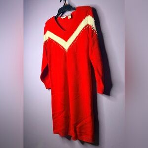 Vtg Christina Grant Red Pearl Chevron Knit Sweater Dress Holiday Christmas Sz S